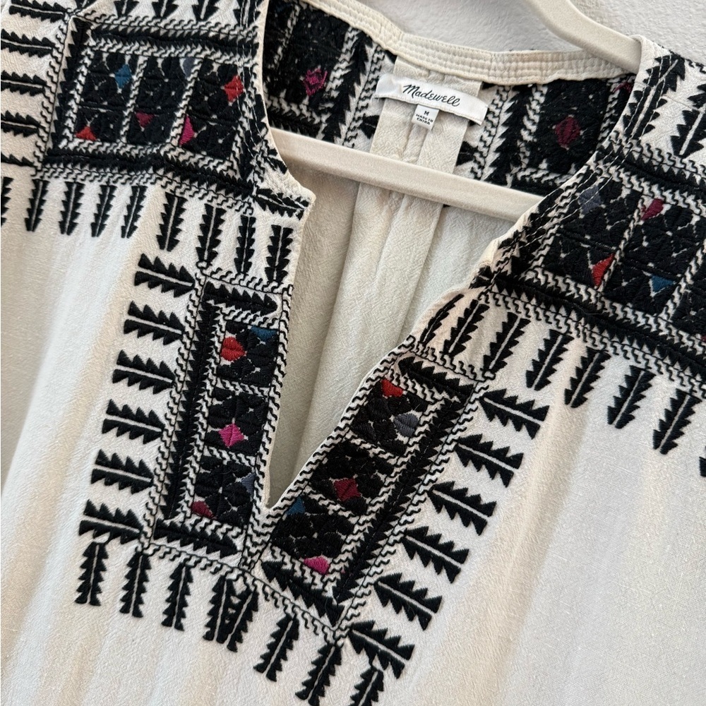 Madewell Cream Dress with Black and Multicolor Embroidery - Picture 2 of 8